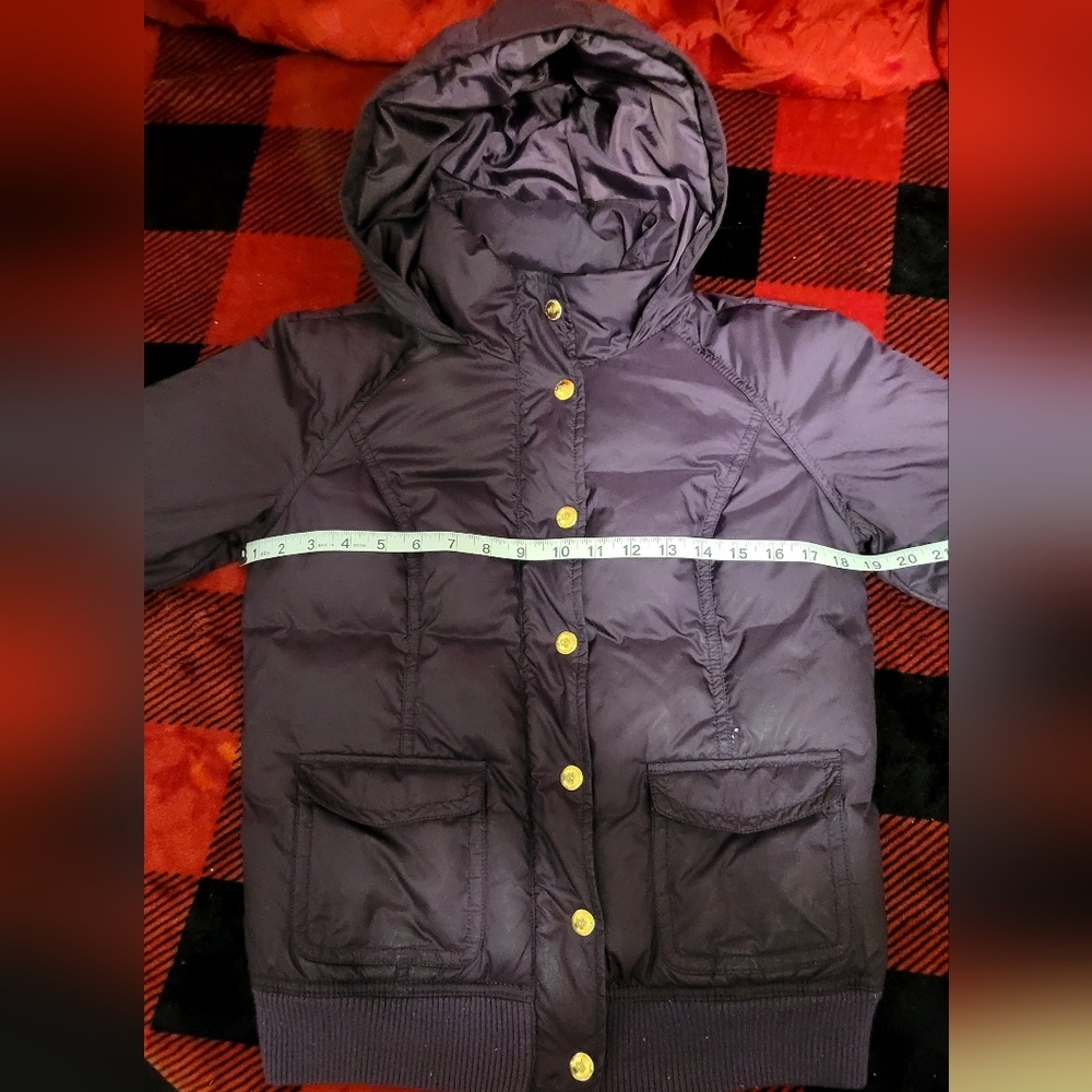 Juicy Couture dark purple down hooded bomber jacket with gold buttons Size Small - Picture 11 of 15
